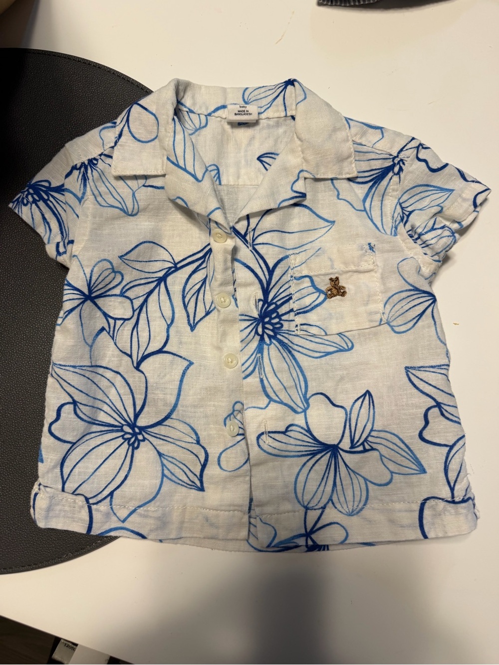Blue Floral Button-Front Baby Shirt